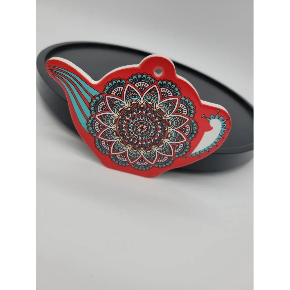 Teapot Coaster Trivet Mandala Design Ceramic Cork Backed Tiles Boho 4.5